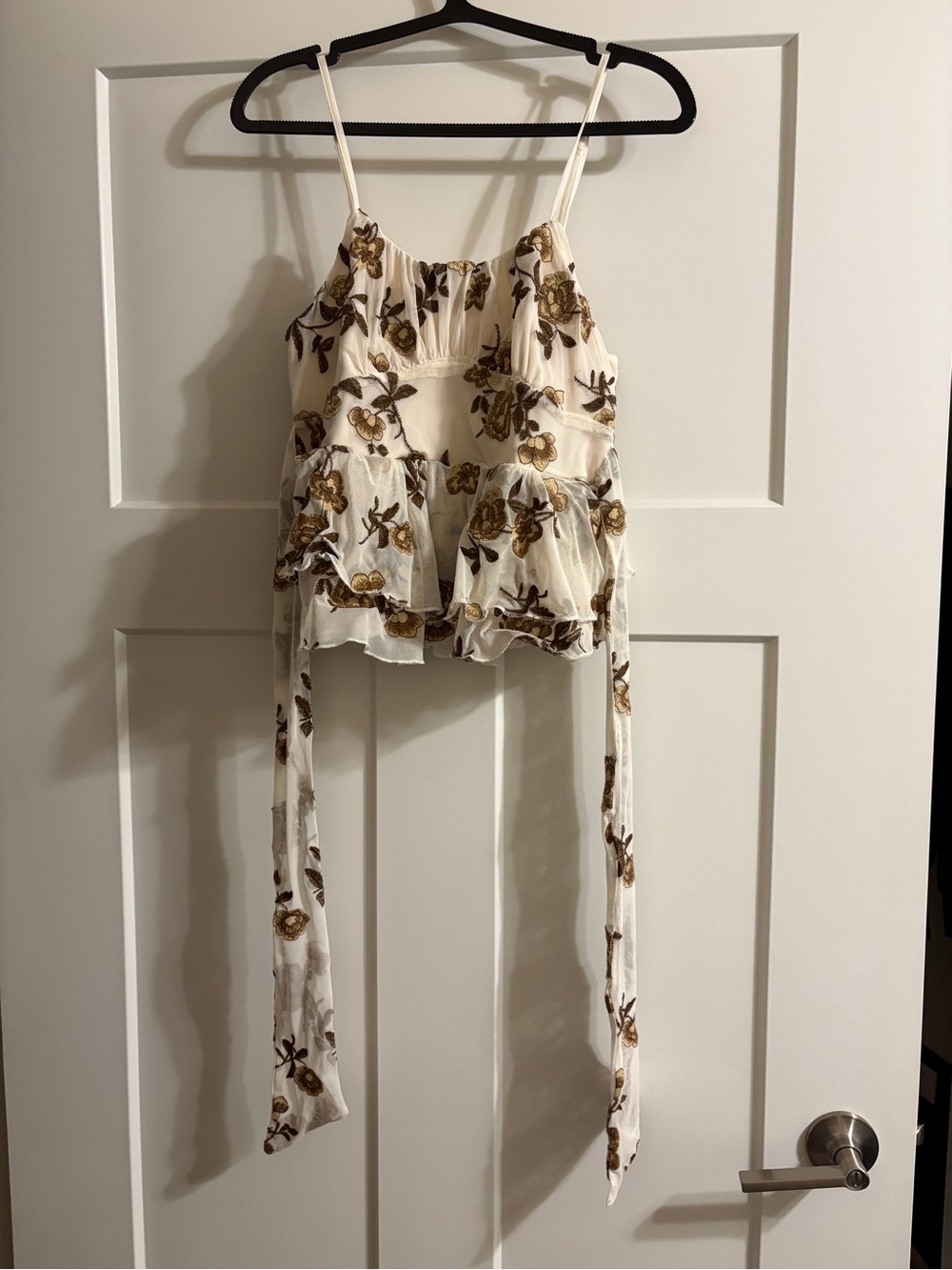 Floral Ruffle Tie-back Cream Camisole